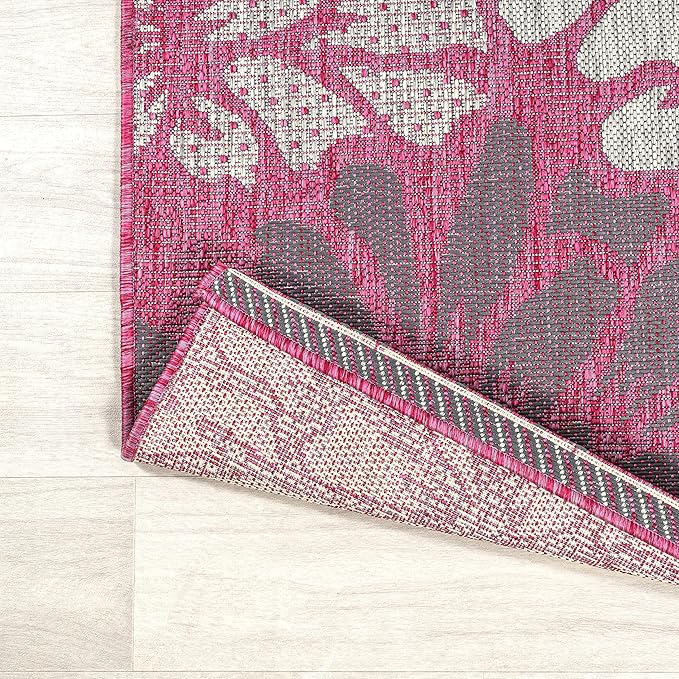 JONATHAN Y SMB110F-28 Zinnia Modern Floral Textured Weave Indoor Outdoor Runner Rug, Bohemian Coastal Mediterranean Easy Cleaning,Bedroom,Kitchen,Backyard,Patio,Non Shedding, Fuchsia/Light Gray, 2 X 8