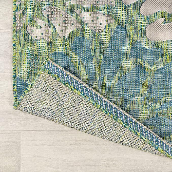 JONATHAN Y SMB110D-28 Zinnia Modern Floral Textured Weave Indoor Outdoor Runner Rug, Bohemian Coastal Mediterranean Easy Cleaning,Bedroom,Kitchen,Backyard,Patio,Non Shedding, Cream/Green, 2 X 8