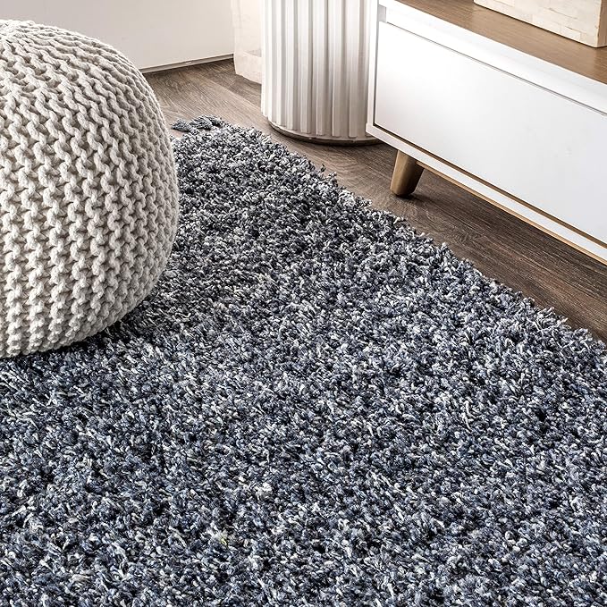 JONATHAN Y MCR100C-5 Mercer Shag Plush Tassel Indoor Area-Rug Bohemian Modern Contemporary Solid Easy-Cleaning Bedroom Kitchen Living Room, 5 X 8, Denim Blue with Tassel