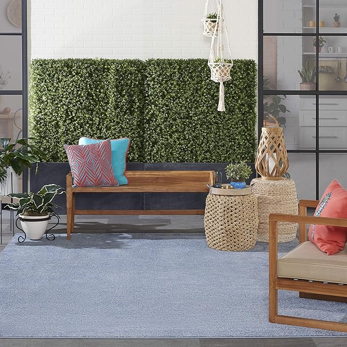 Nourison Essentials Indoor/Outdoor Blue/Grey 10' x 14' Area Rug, Easy Cleaning, Non Shedding, Bed Room, Living Room, Dining Room, Backyard, Deck, Patio (10x14)
