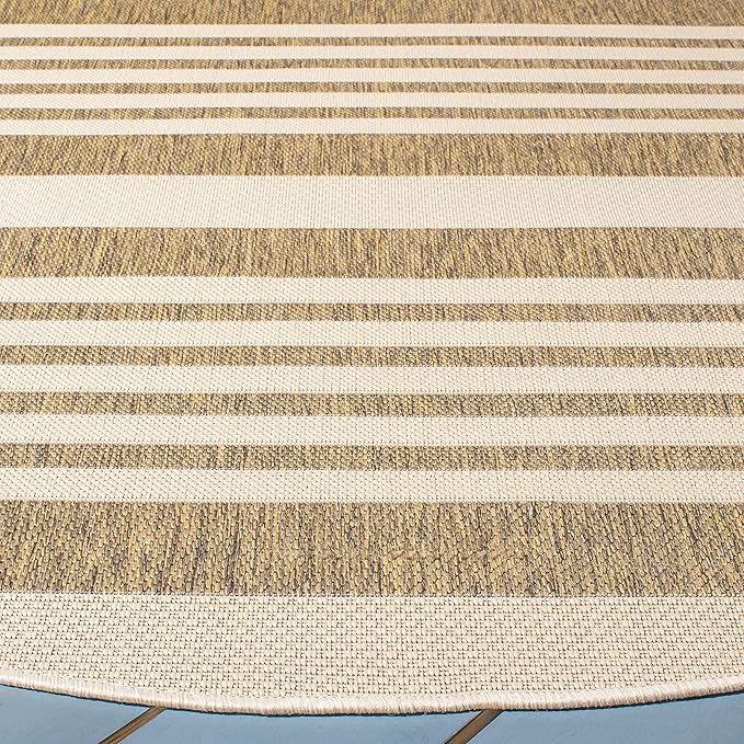 SAFAVIEH Courtyard Collection Area Rug - 5'3" Round, Brown & Bone, Stripe Design, Non-Shedding & Easy Care, Indoor/Outdoor & Washable-Ideal for Patio, Backyard, Mudroom (CY6062-242)
