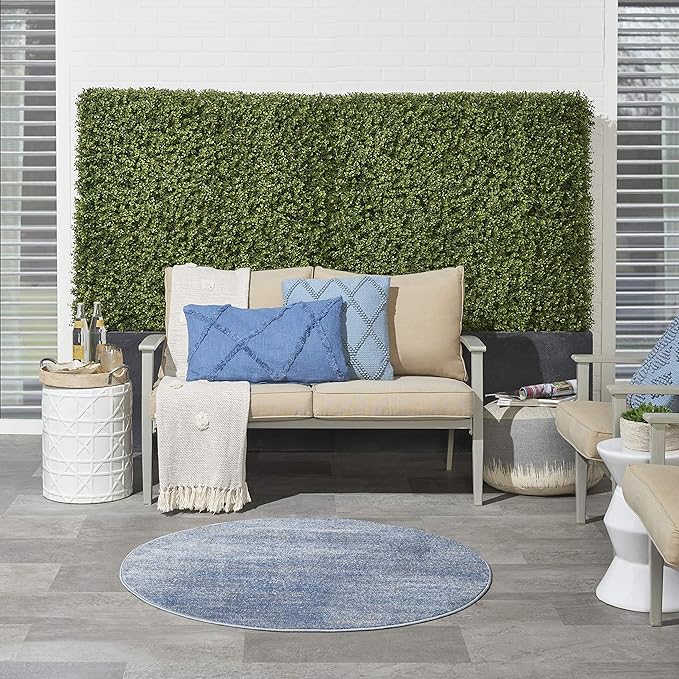Nourison Essentials 4' x Round Blue/Grey Outdoor Indoor/Outdoor Rug