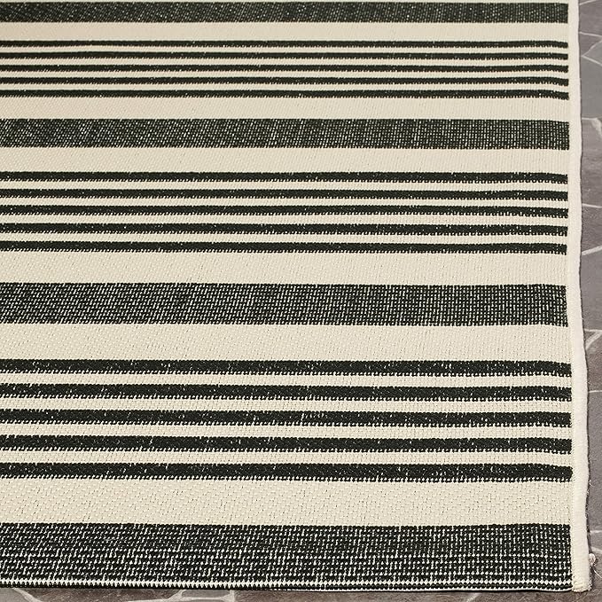 SAFAVIEH Courtyard Collection Area Rug - 7'1 Square, Black & Bone, Stripe Design, Non-Shedding & Easy Care, Indoor/Outdoor & Washable-Ideal for Patio, Backyard, Mudroom (CY6062-216)