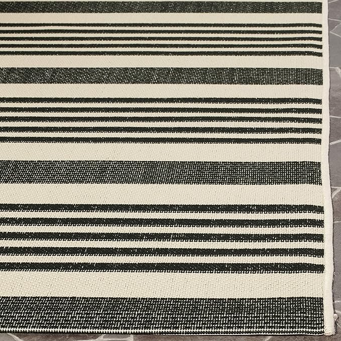 SAFAVIEH Courtyard Collection Area Rug - 9' x 12', Black & Bone, Stripe Design, Non-Shedding & Easy Care, Indoor/Outdoor & Washable-Ideal for Patio, Backyard, Mudroom (CY6062-216)