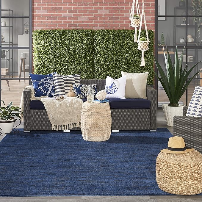 Nourison Essentials Indoor/Outdoor Midnight Blue 8' x 10' Area Rug, Easy Cleaning, Non Shedding, Bed Room, Living Room, Dining Room, Backyard, Deck, Patio (8x10)