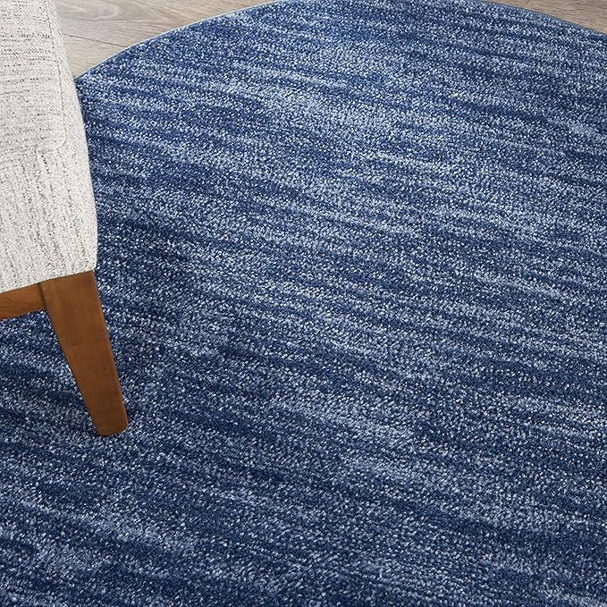 Nourison Essentials Indoor/Outdoor Navy Blue 4' x Round Area Rug, Easy Cleaning, Non Shedding, Bed Room, Living Room, Dining Room, Backyard, Deck, Patio (4 Round)