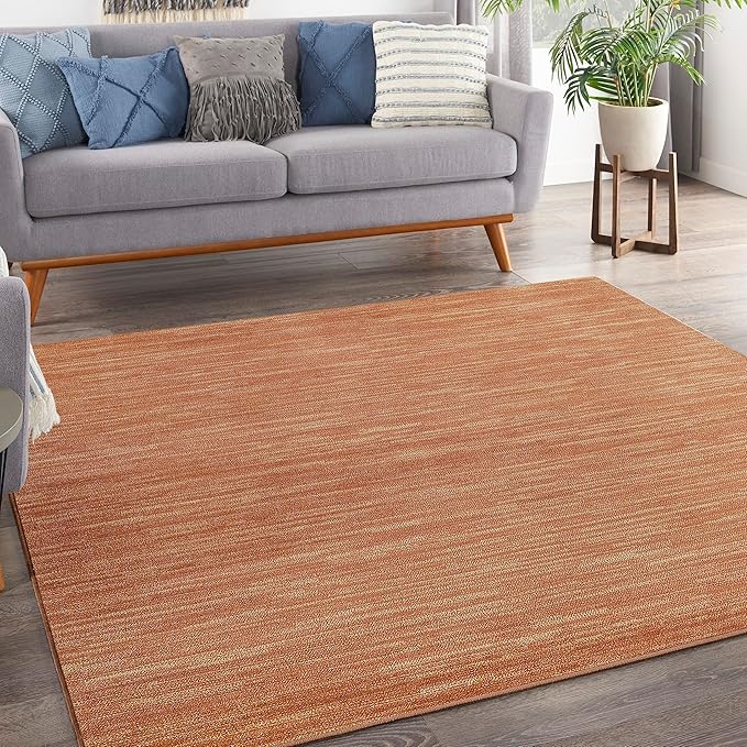 Nourison Essentials Indoor/Outdoor Rust 5' x Square Area Rug, Easy Cleaning, Non Shedding, Bed Room, Living Room, Dining Room, Backyard, Deck, Patio (5 Square)
