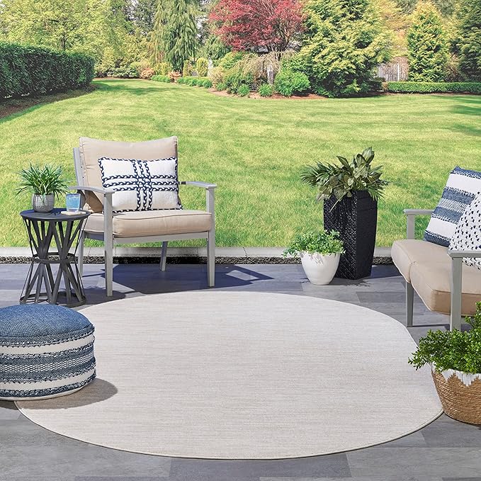 Nourison Essentials Indoor/Outdoor Ivory Beige 6' x 9' Oval Area Rug, Easy Cleaning, Non Shedding, Bed Room, Living Room, Dining Room, Backyard, Deck, Patio (6x9 Oval)