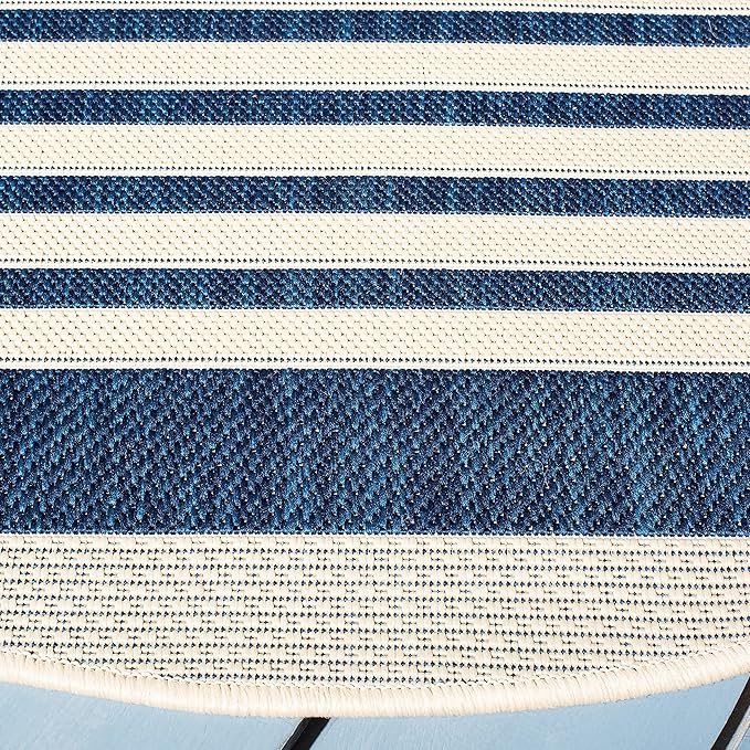 SAFAVIEH Courtyard Collection Area Rug - 4' Round, Navy & Beige, Non-Shedding & Easy Care, Indoor/Outdoor & Washable-Ideal for Patio, Backyard, Mudroom (CY6062-268)