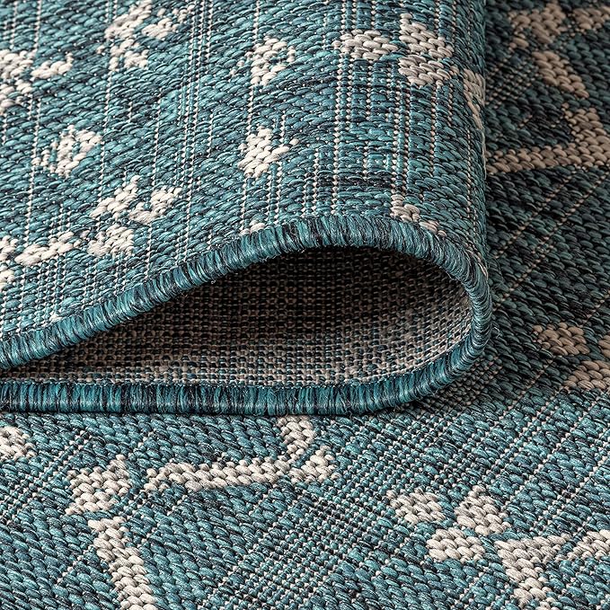 JONATHAN Y SMB108C-9 Ourika Moroccan Geometric Textured Weave Indoor Outdoor Area Rug, Bohemian, Rustic, Scandinavian Easy Cleaning,Bedroom,Kitchen,Backyard,Patio,Non Shedding, Teal/Gray, 9 X 12