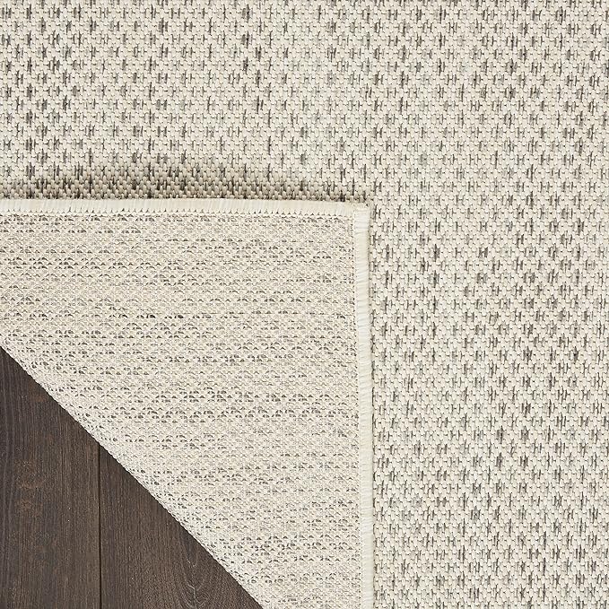 Nourison Courtyard Indoor/Outdoor Ivory Silver 9' x 12' Area Rug, Geometric, Easy Cleaning, Non Shedding, Bed Room, Living Room, Dining Room, Deck, Patio, Backyard (9x12)