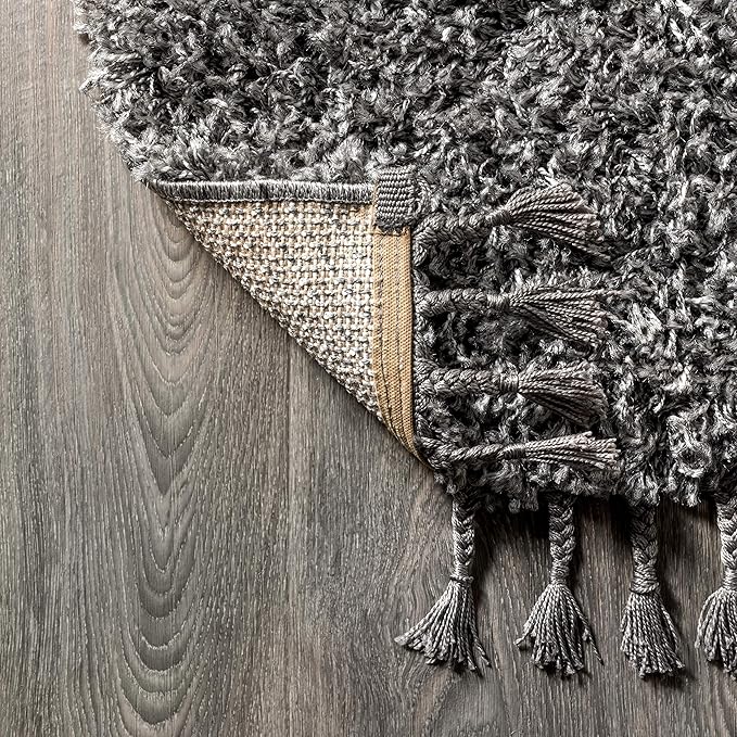 JONATHAN Y MCR100B-5 Mercer Shag Plush Tassel Indoor -Area Rug Bohemian Modern Contemporary Solid Easy-Cleaning Bedroom Kitchen Living Room, 5 X 8, Charcoal with Tassel