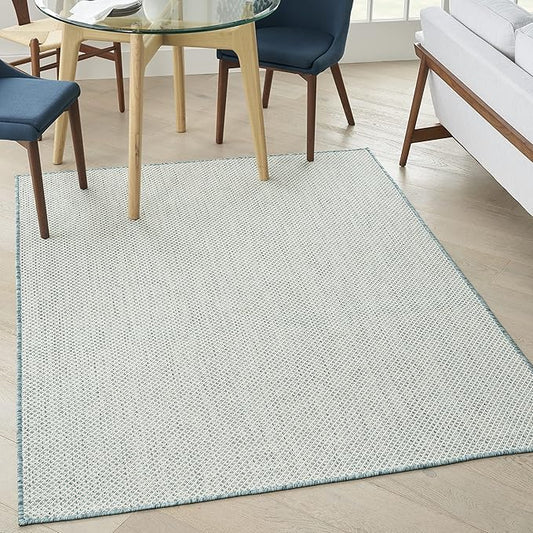 Nourison Courtyard 48" x 72" Fabric Indoor/Outdoor Rug in Ivory Aqua