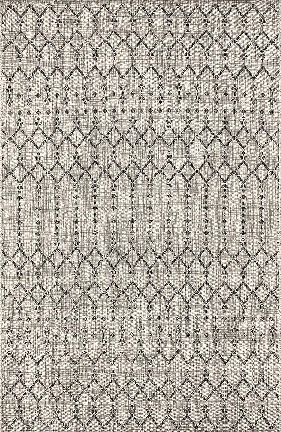 JONATHAN Y SMB108E-6 Ourika Moroccan Geometric Textured Weave Light Gray/Black 6 ft. x 9 ft. Indoor/Outdoor Area Rug, Pet Friendly, Non-Shedding, Stain Resistant, Easy-Cleaning for Backyard, Patio