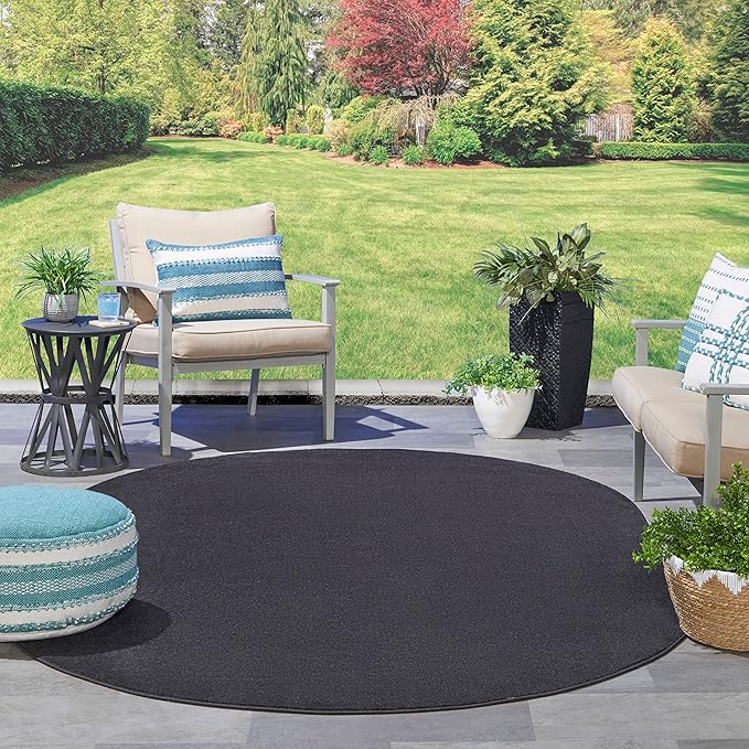 Nourison Essentials Indoor/Outdoor Black 6' x 9'Oval Area Rug, Easy Cleaning, Non Shedding, Bed Room, Living Room, Dining Room, Backyard, Deck, Patio (6x9 Oval)