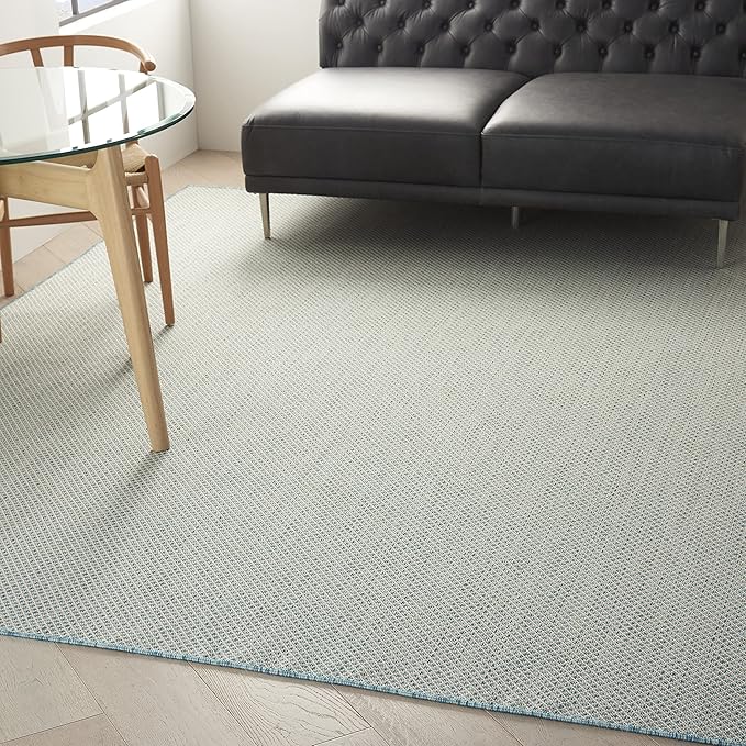 Nourison Courtyard Indoor/Outdoor Ivory Aqua 8' x 10' Area Rug, Geometric, Easy Cleaning, Non Shedding, Bed Room, Living Room, Dining Room, Deck, Patio, Backyard (8x10)