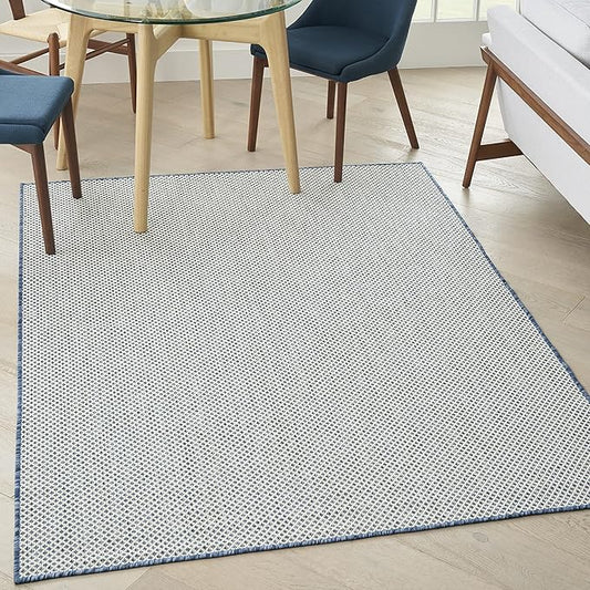 Nourison Courtyard Indoor/Outdoor Ivory Blue 6' x 9' Area Rug, Geometric, Easy Cleaning, Non Shedding, Bed Room, Living Room, Dining Room, Deck, Patio, Backyard (6x9)