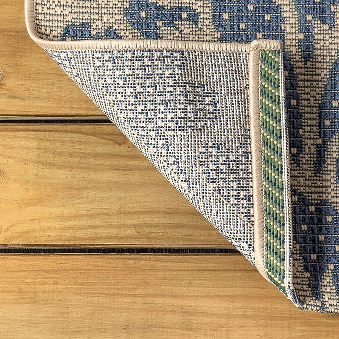 JONATHAN Y SMB110B-3SQ Zinnia Modern Floral Textured Weave Indoor/Outdoor Area Rug, Bohemian, Coastal, Transitional for Bedroom, Kitchen, Living Room, Easy-Cleaning, Navy/Green, 3' Square