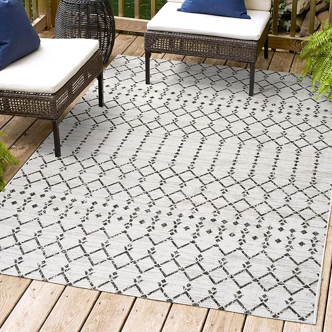 JONATHAN Y SMB108I-8 Ourika Moroccan Geometric Textured Weave Indoor Outdoor Area-Rug, Bohemian Coastal Traditional Easy-Cleaning,Bedroom,Kitchen,Backyard,Patio,Non Shedding, 8 X 10, Cream/Black