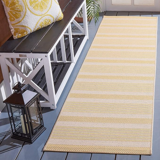 SAFAVIEH Courtyard Collection 2'3" x 8' Gold/Beige CY6062 Stripe Indoor/ Outside Waterproof Easy cleansingPatio Backyard Mudroom Runner Mat