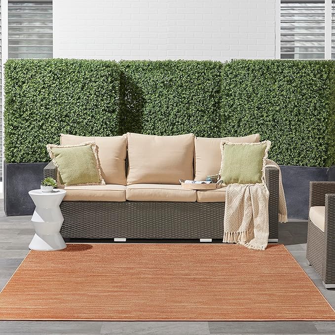 Nourison Essentials Indoor/Outdoor Rust 5' x Square Area Rug, Easy Cleaning, Non Shedding, Bed Room, Living Room, Dining Room, Backyard, Deck, Patio (5 Square)