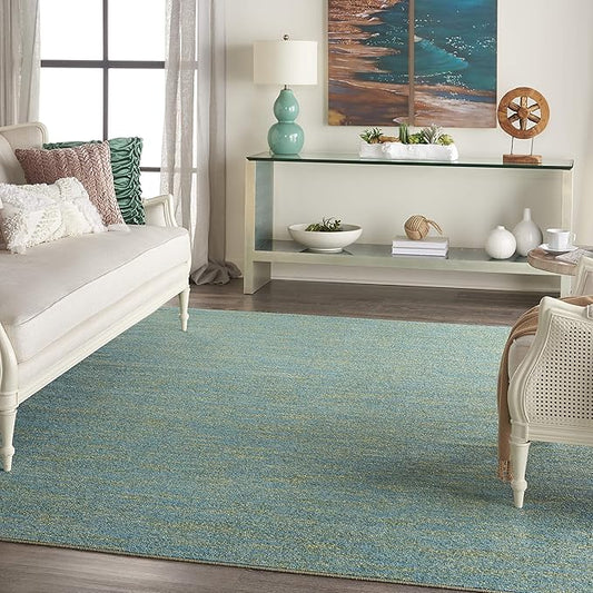 Nourison Essentials 120x168 Rectangle Fabric Area Rug in Blue/Green