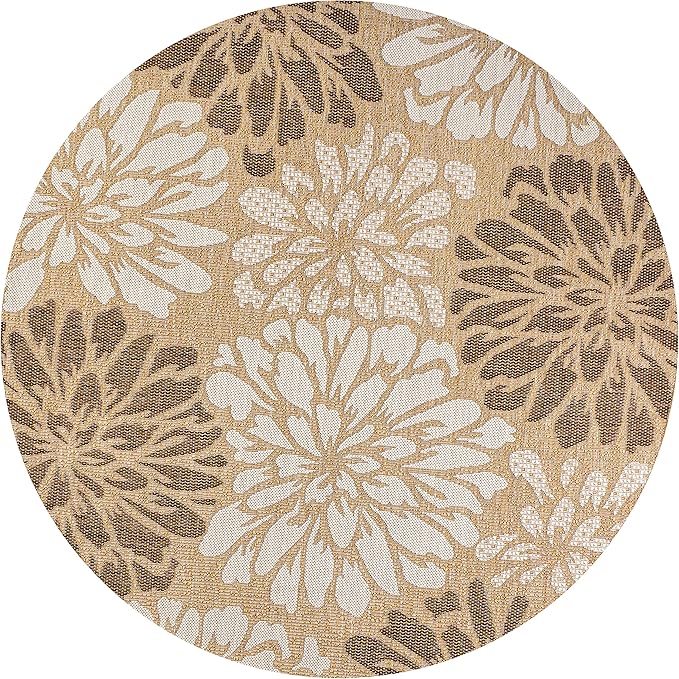 JONATHAN Y SMB110I-9R Zinnia Modern Floral Textured Weave Brown/Cream 9' Round Indoor/Outdoor Area Rug, Pet Friendly, Non-Shedding, Stain Resistant, Easy-Cleaning for Backyard, Patio, Porch