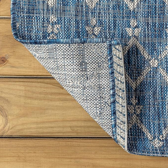 JONATHAN Y SMB108B-5R Ourika Moroccan Geometric Textured Weave Indoor Outdoor Area Rug, Bohemian, Rustic, Scandinavian Easy Clean,Bedroom,Kitchen,Backyard,Patio, Non-Shed, Navy/Light Gray, 5' Round