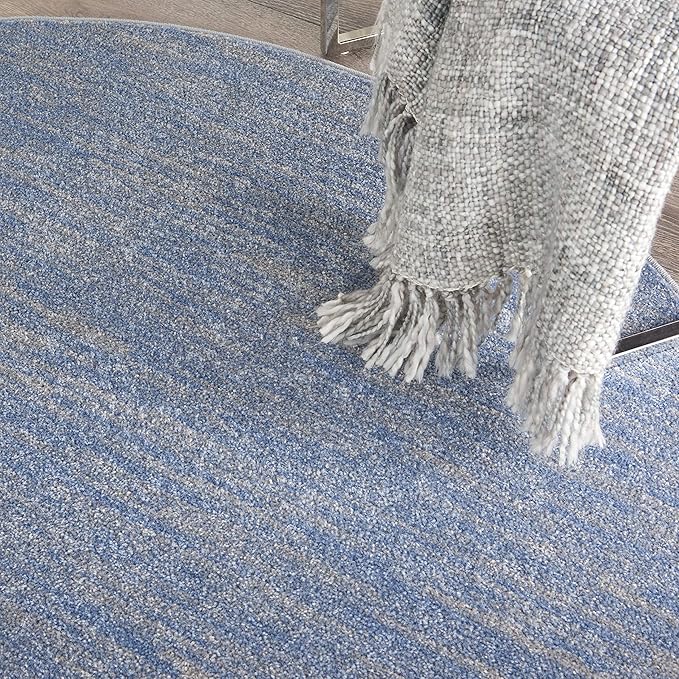 Nourison Essentials Indoor/Outdoor Blue/Grey 6' x Round Area Rug, Easy Cleaning, Non Shedding, Bed Room, Living Room, Dining Room, Backyard, Deck, Patio (6 Round)