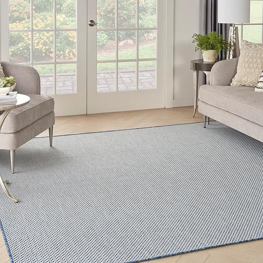Nourison Courtyard Indoor/Outdoor Ivory Blue 8' x Square Area Rug, Easy Cleaning, Non Shedding, Bed Room, Living Room, Dining Room, Backyard, Deck, Patio (8 Square)