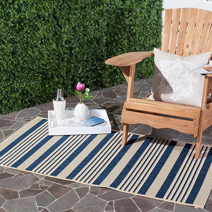 SAFAVIEH Courtyard Collection Accent Rug - 2' x 3'7', Navy & Beige, Non-Shedding & Easy Care, Indoor/Outdoor & Washable-Ideal for Patio, Backyard, Mudroom (CY6062-268)