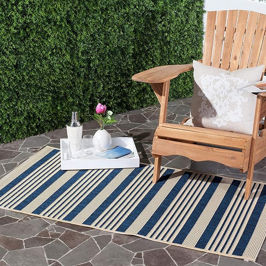 SAFAVIEH Courtyard Collection Accent Rug - 2' x 3'7', Navy & Beige, Non-Shedding & Easy Care, Indoor/Outdoor & Washable-Ideal for Patio, Backyard, Mudroom (CY6062-268)