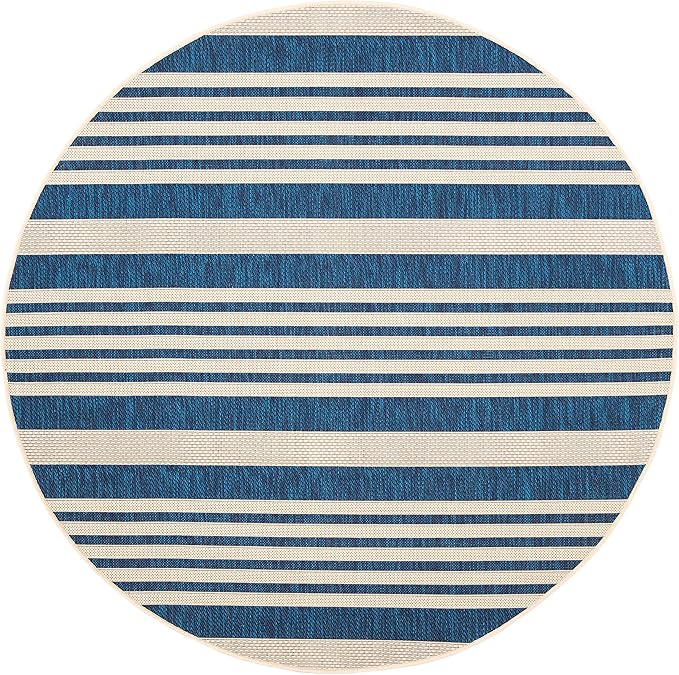 SAFAVIEH Courtyard Collection Area Rug - 4' Round, Navy & Beige, Non-Shedding & Easy Care, Indoor/Outdoor & Washable-Ideal for Patio, Backyard, Mudroom (CY6062-268)