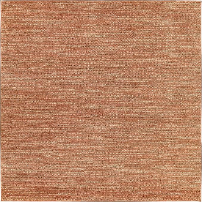 Nourison Essentials Indoor/Outdoor Rust 5' x Square Area Rug, Easy Cleaning, Non Shedding, Bed Room, Living Room, Dining Room, Backyard, Deck, Patio (5 Square)