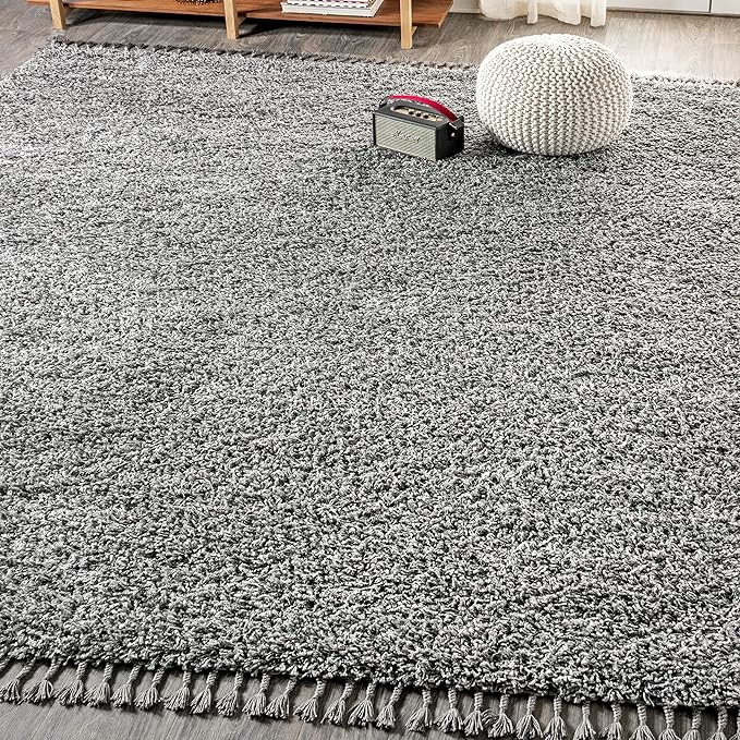 JONATHAN Y MCR100B-5 Mercer Shag Plush Tassel Indoor -Area Rug Bohemian Modern Contemporary Solid Easy-Cleaning Bedroom Kitchen Living Room, 5 X 8, Charcoal with Tassel